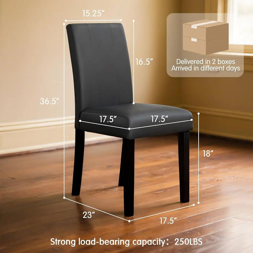 Set of 6 Leather Upholstered Dining Chairs with Solid Wood Legs – Black Classic