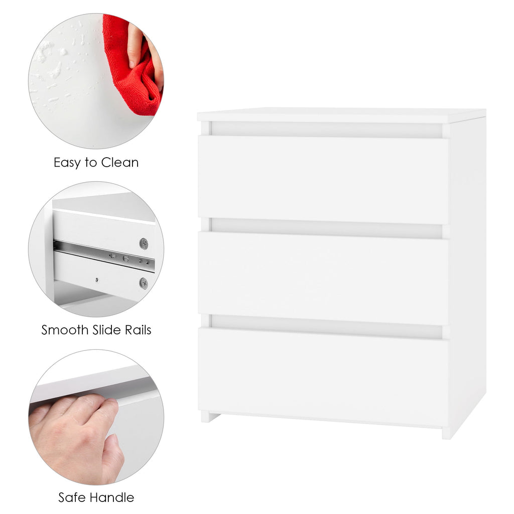 White Nightstand with 3 Drawers Set of 2, Sofa Table for Living Room, Modern Wooden Storage Cabinet for Bedroom