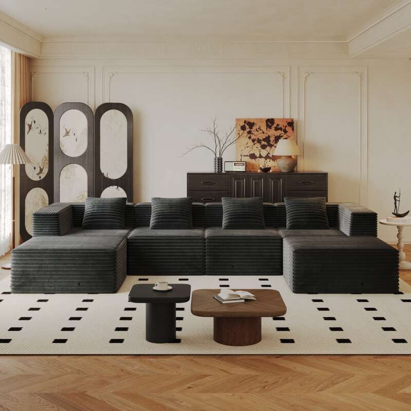 Modern Corduroy Sectional Sofa – Modular Foam Couch with Plush Cushions