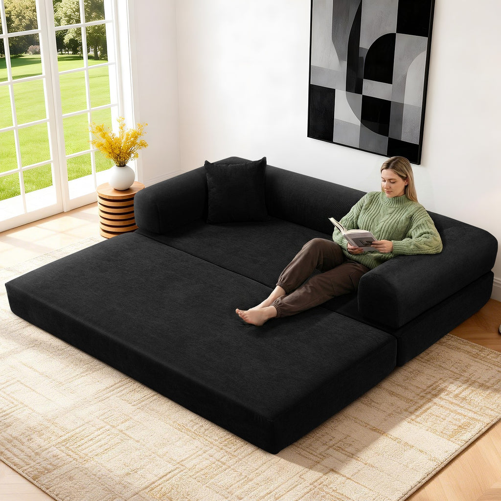 80" Queen Convertible Sofa Bed, No Assembly Modern Boneless Couch Sofa in Box