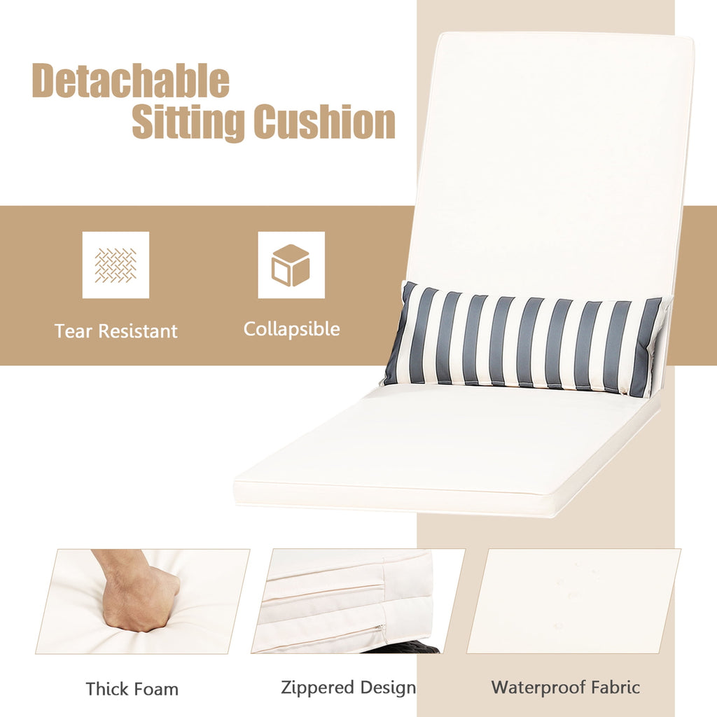 Rattan Patio Lounge Chair Chaise W/ Adjustable Backrest Cushion & Pillow
