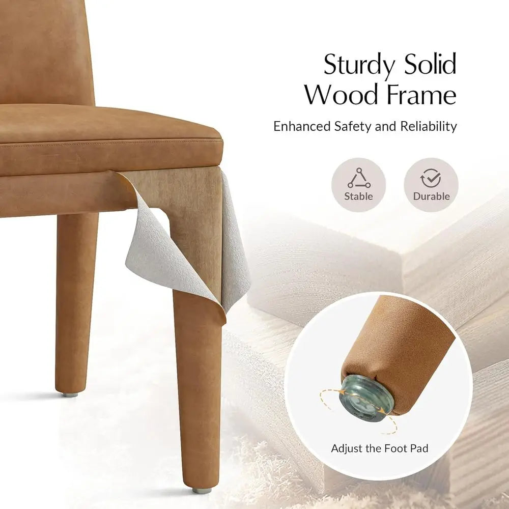 Set of 4 Modern Faux Leather Dining Chairs with Thick Cushion & Solid Wood – Camel