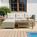 Patio Furniture Set 3 Piece Outdoor Sectional Sofa Hollow Rattan Patio Seating Sofa with Coffee Table & Ottoman For, Customized