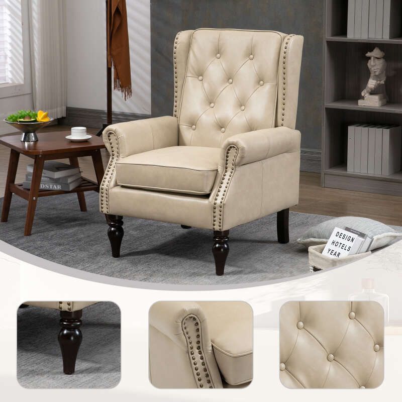 Modern PU Leather Accent Chair – Upholstered Lounge Armchair with Wood Legs