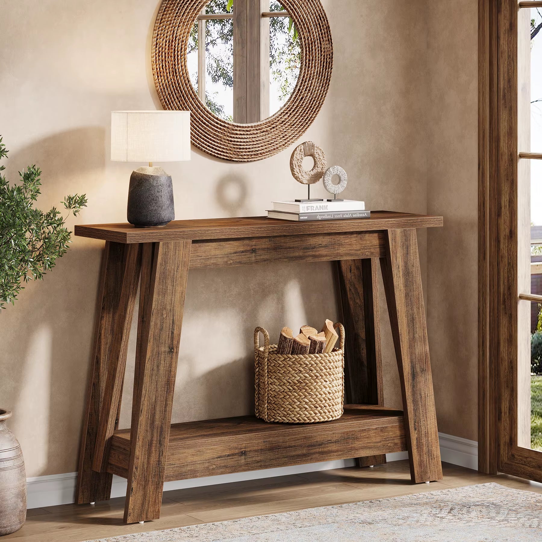 41.3-Inch Farmhouse Entryway Table with 2-Tier Storage – Narrow Console Table for Hallway & Behind Couch