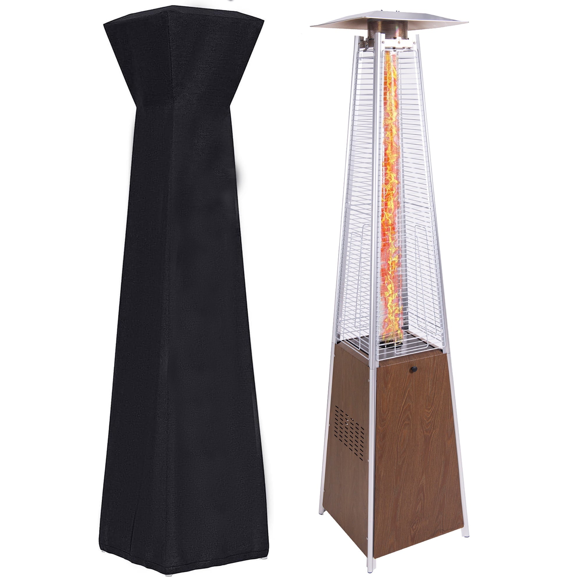 Patio Heater for Outdoor, 48000BTU Pamapic Heater Outside, Quartz Glass Tube Propane Heater with Cover, Commercial Residential Use Garden Poolside Porch, Brown