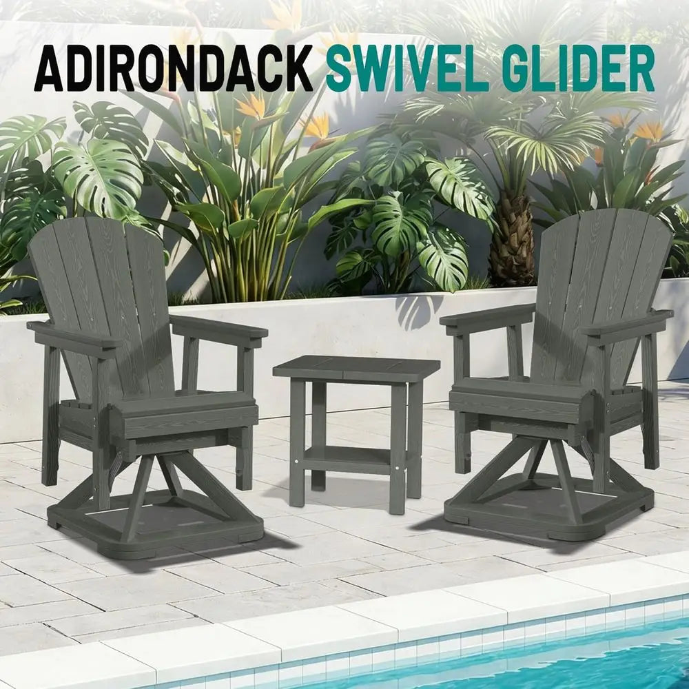 All-Weather HDPE Swivel Glider Chair Set of 2 with 360° Rotation & Smooth Movement – Outdoor Adirondack Patio Chairs