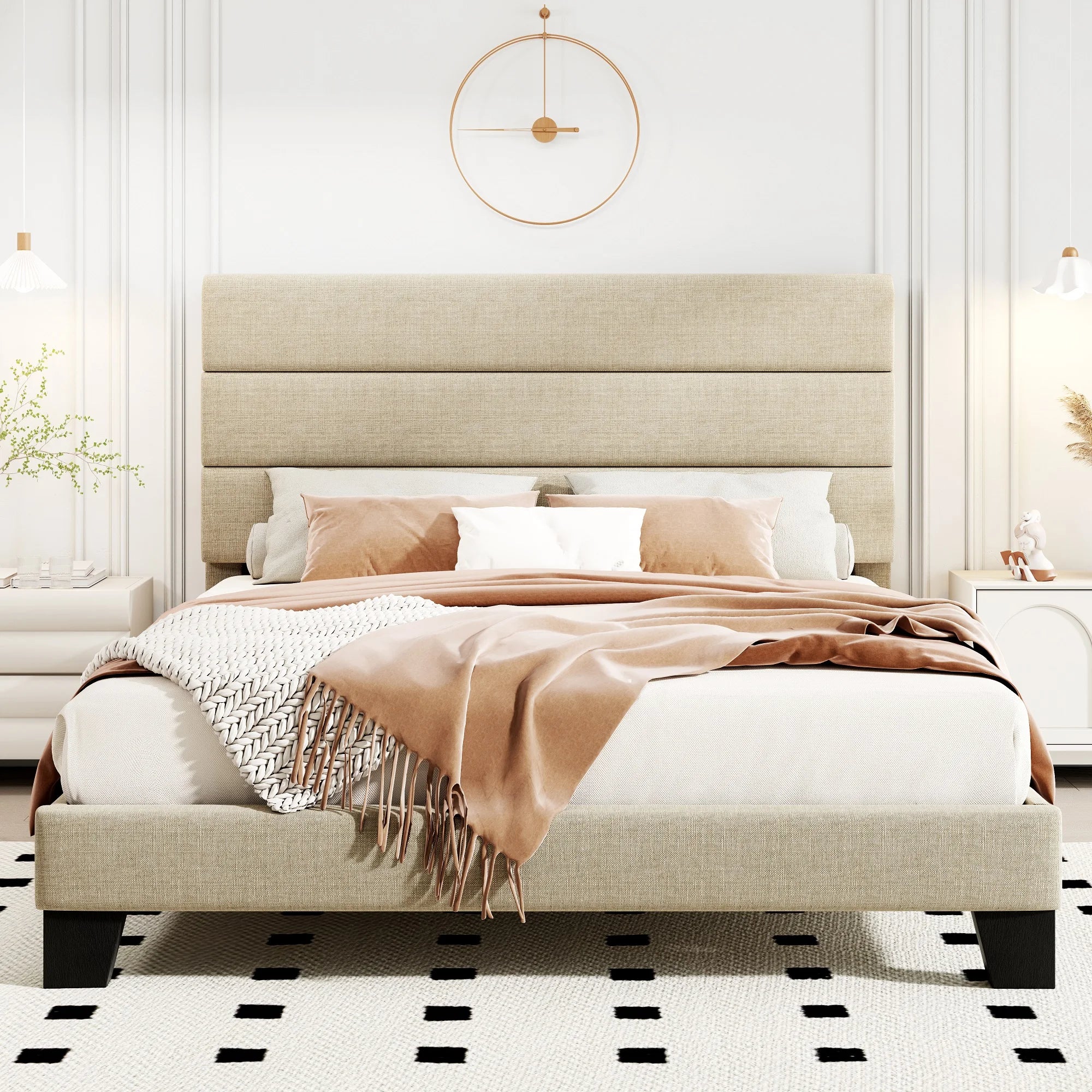 Bed Frame with Headboard, Fabric Platform Bed, Strong Wood Slats Support Panel Bed Mattress Foundation Allewie