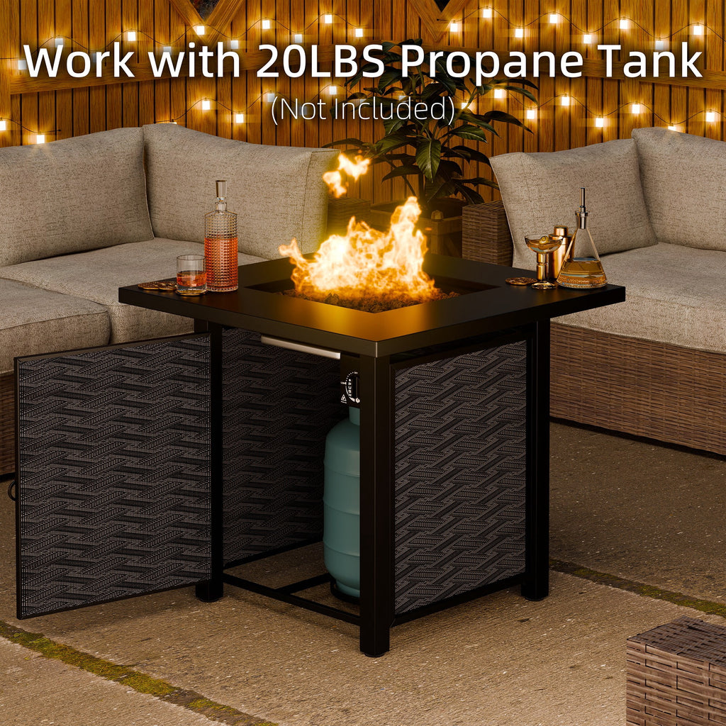 28" Propane Fire Pit Table 50,000 BTU Steel Gas Fire Pit with Removable Lid & Waterproof Cover and Tables
