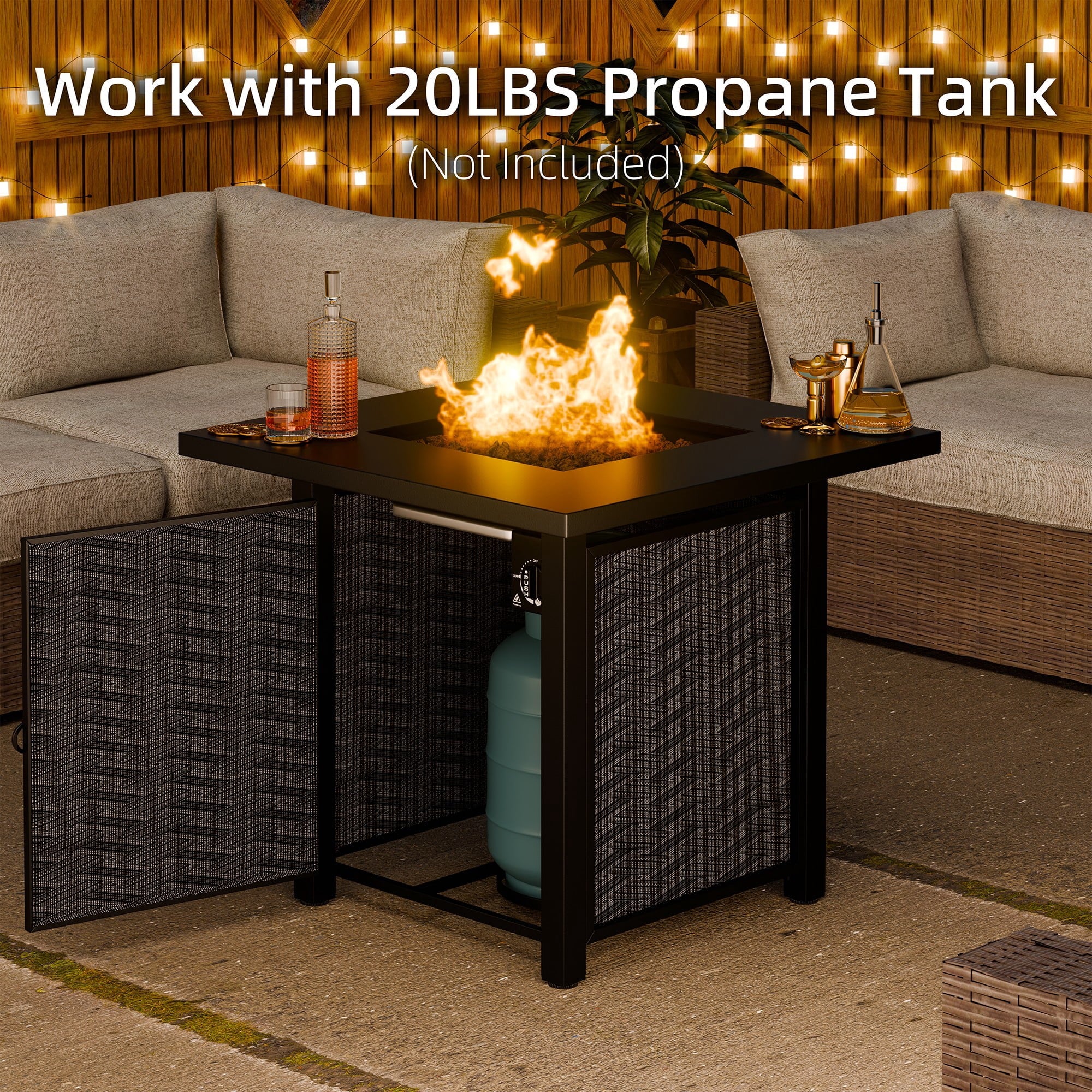 28" Propane Fire Pit Table 50,000 BTU Steel Gas Fire Pit with Removable Lid & Waterproof Cover and Tables