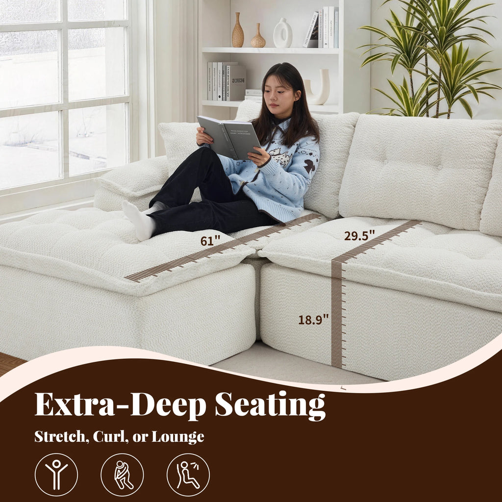 110" Modern L Shape Boneless Cloud Sectional Sofa, Chenille Deep Seat Modular Couch with Ottoman, No Assembly Needed for Living Room