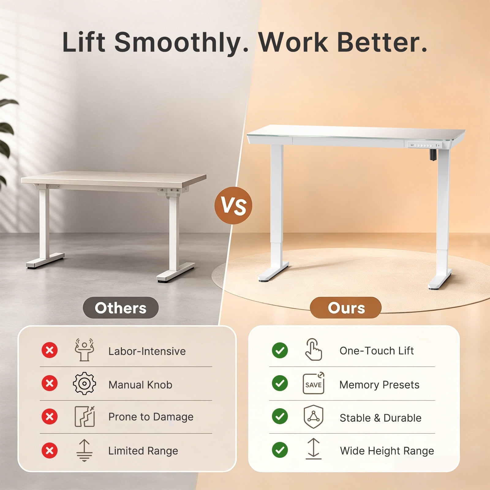 Glass Top Electric Standing Desk with Drawer, 48'' X 24'' Electric Height Adjustable Desk with USB Charging Ports, Sit Stand up for Home Office