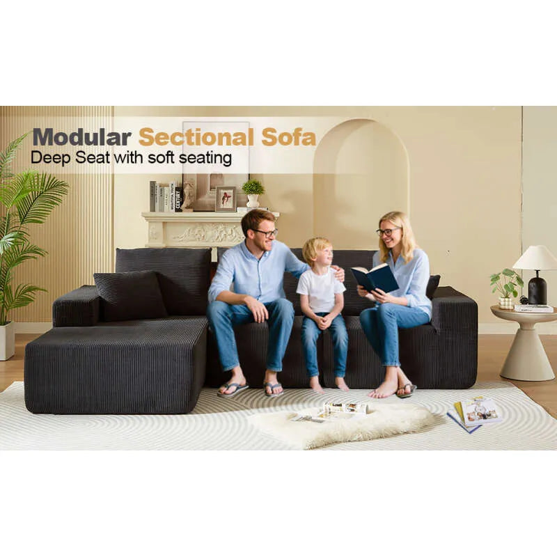 Modern Corduroy Sectional Sofa – Modular Foam Couch with Plush Cushions