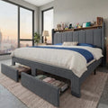 Bed Frame, 2 Storage Drawers/2-Tier Shelves with LED Lights & Charging Station, No Box Spring Need, Full/Queen/King