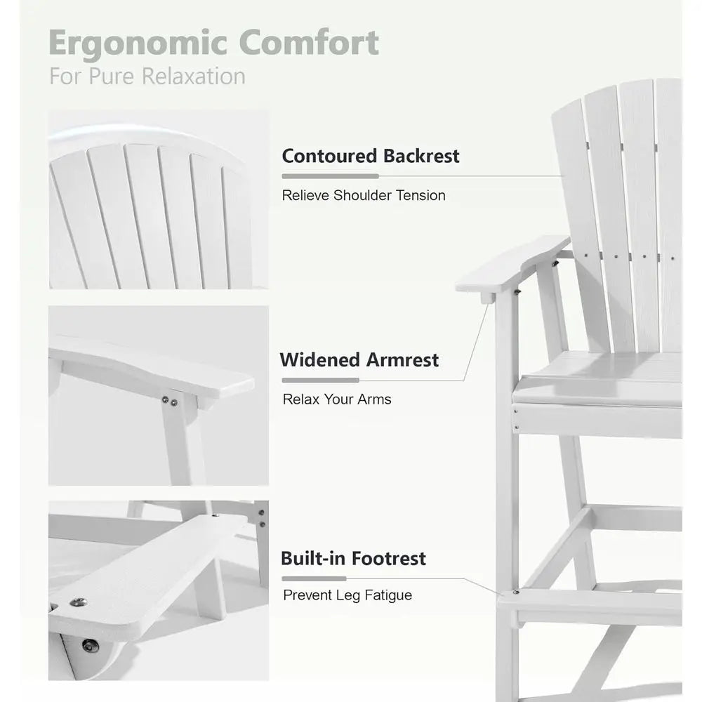 Set of 2 White Bar Height Outdoor Patio Chairs with Double Tray, Weather-Resistant for Balcony or Garden