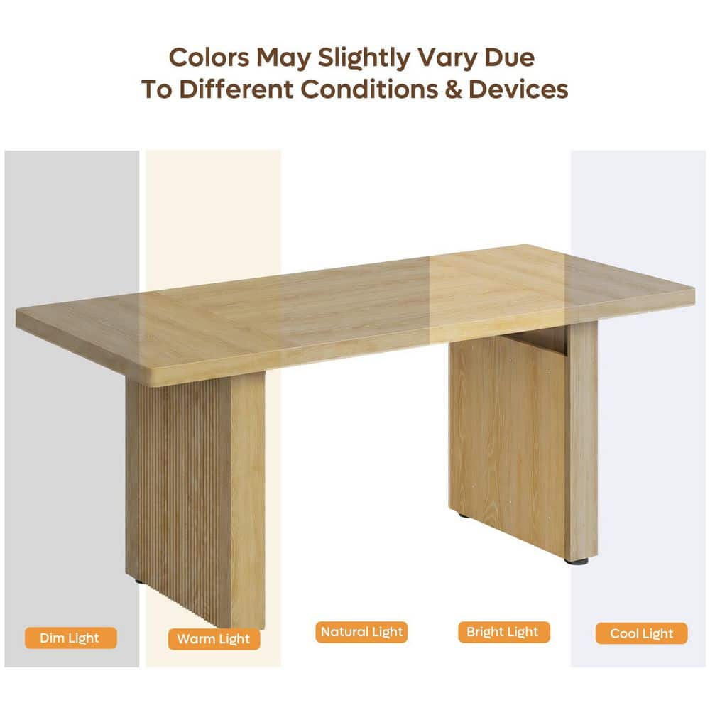 63 In. Rectangular Natural Oak Fluted Executive Desk with Ribbed Pedestal Base, Modern Large Office Desk