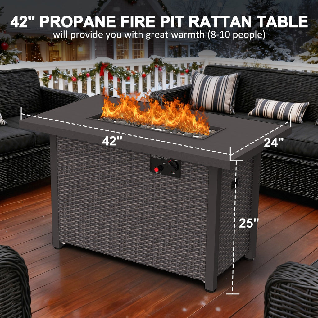 42" Gas Fire Pit Table, 50,000 BTU Propane Fire Pits for Outside