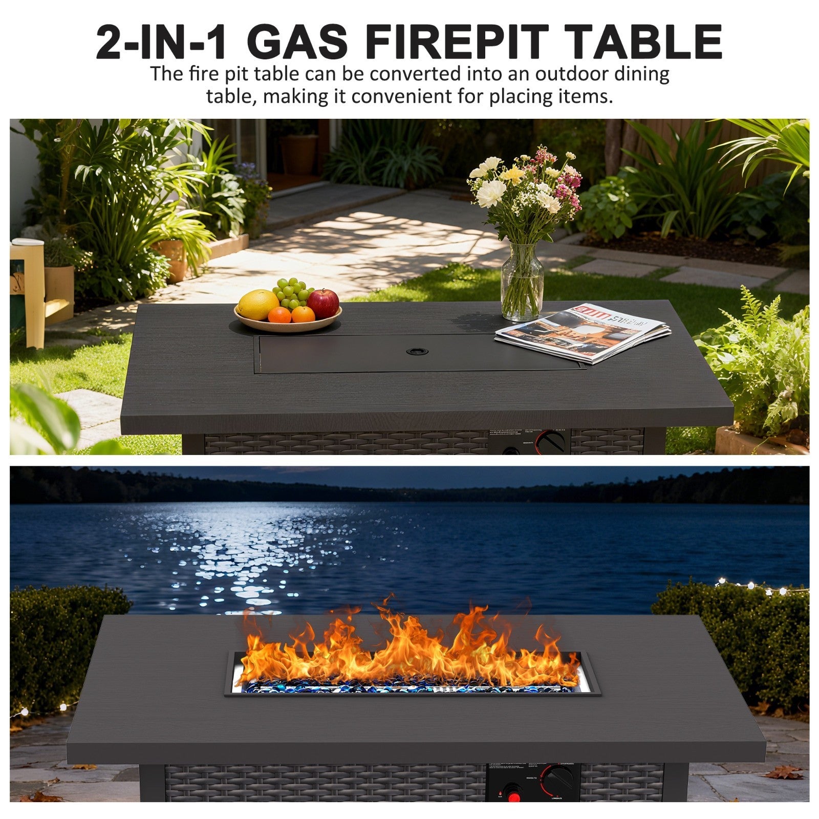42" Gas Fire Pit Table, 50,000 BTU Propane Fire Pits for Outside